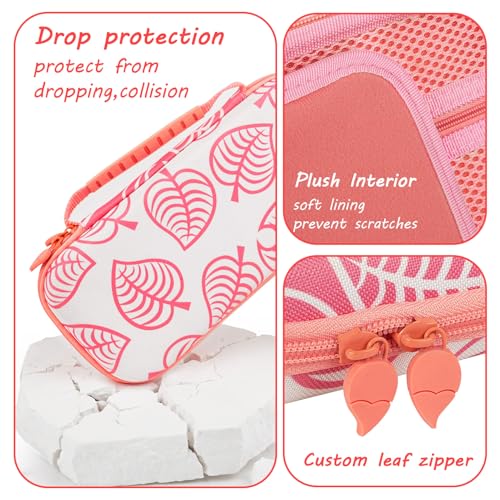 TIKOdirect Carrying Case for Switch 2, Shockproof Portable Travel Bag with Glitter Galaxy case, Screen Protectors and Cute Leaf Thumb Grips Caps, Pink Kit