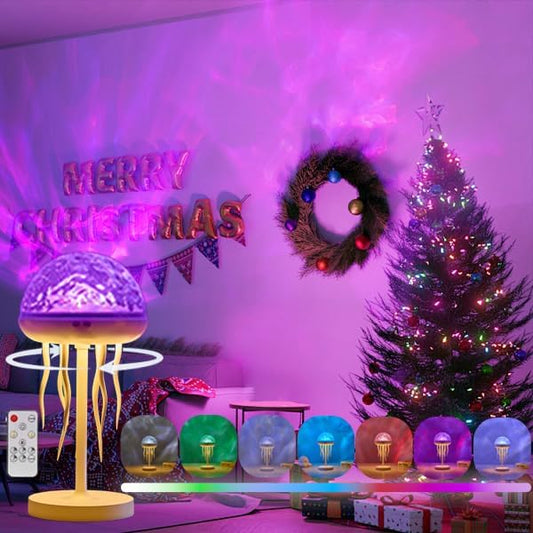 Vivilumens Jellyfish Lamps Projector RGB Night Lights with 7 Color Portable Bright Table Desk Lamp Nightlight Ocean Ambient Lighting for Bedroom Living Room Christmas Home Decor Gift for Birthday