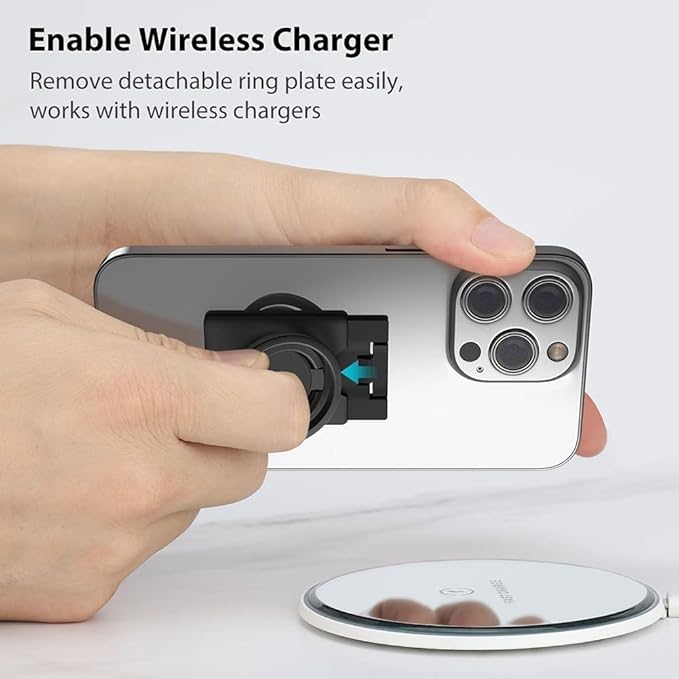 Phone Grip, Phone Ring Holder Finger Kickstand Wireless Charging Friendly, Foldable & Adjustable Double Metal Cell Phone Rings Gripper Stand for iPhone Samsung &Other Phones - Sparkle Black