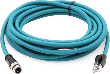 SZRMCC M12 Ethernet Cable D-Code 4 Pin Male to RJ45 Connector High Flex Cat5e Shielded Waterproof Network Cable for Industrial Camera Sensor (10m,Blue)