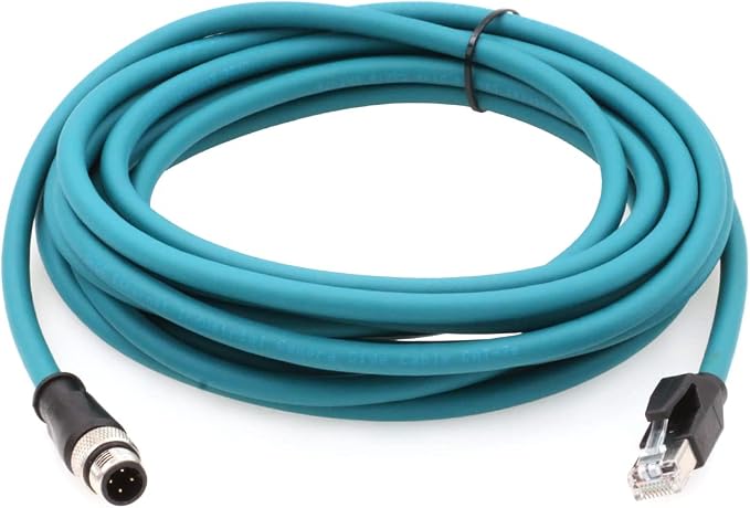 SZRMCC M12 Ethernet Cable D-Code 4 Pin Male to RJ45 Connector High Flex Cat5e Shielded Waterproof Network Cable for Industrial Camera Sensor (10m,Blue)