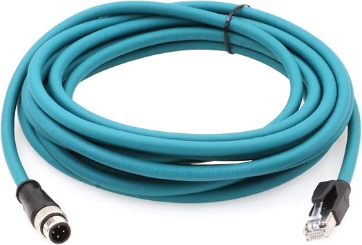 SZRMCC M12 Ethernet Cable D-Code 4 Pin Male to RJ45 Connector High Flex Cat5e Shielded Waterproof Network Cable for Industrial Camera Sensor (10m,Blue)