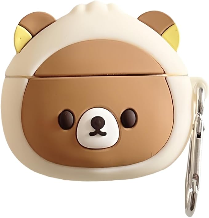 Wireless Charging Earphone Case Compatible with Airpods 4, Cute Kawaii Bear Design Soft Silicone Full Body Protective Skin Cover, Kids Girls Women Cartoon Earbuds Accessories