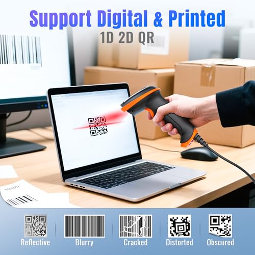 Tera Barcode Scanner 2D USB Wired: Ergonomic Handle Plug and Play, D5100Y