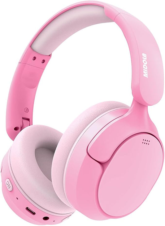 MIDOLA Kids Bluetooth Headphones Active Noise Cancelling,Volume Limited 85/94dB,Over Ear Foldable with Mic Aux Cord,Lightweight Wireless Headphone for Kid Toddler Child Pad Tablet Pink
