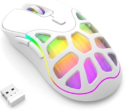 MELOGAGA Wireless Gaming Mouse, Bluetooth/2.4G, 6400 DPI, RGB -White - Image 2