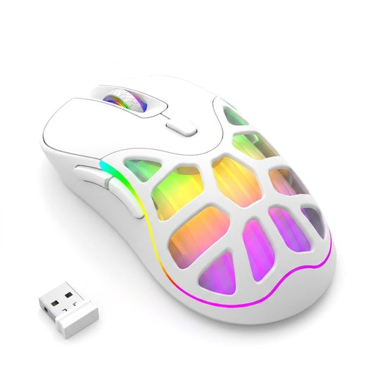 MELOGAGA Wireless Gaming Mouse, Bluetooth/2.4G, 6400 DPI, RGB -White