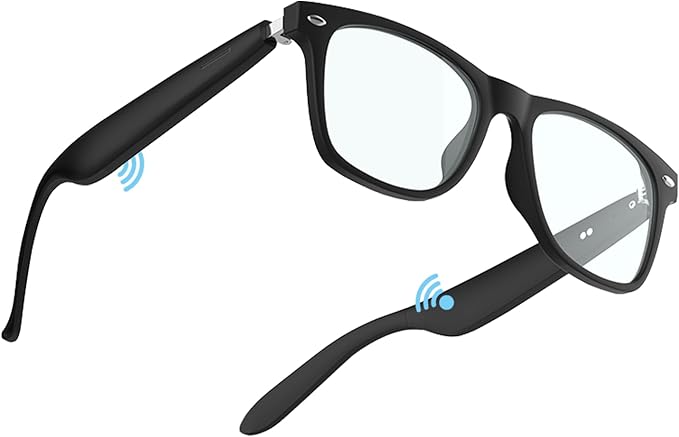 Bluetooth Smart Glasses with Camera for Sports/Cycling/Running, Bone-Conduction Music Glasses, Intelligent Voice Navigation, Anti-Blue Light Glasses（Black