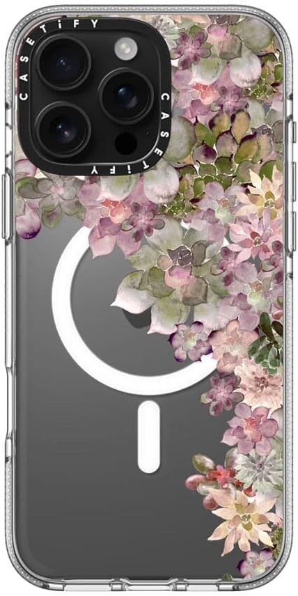 CASETiFY Clear iPhone 16 Pro Max Case [Not Yellowing / 6.6 ft. 3X Military Grade Drop Protection/Magsafe] - My Succulent Garden Rose - Clear