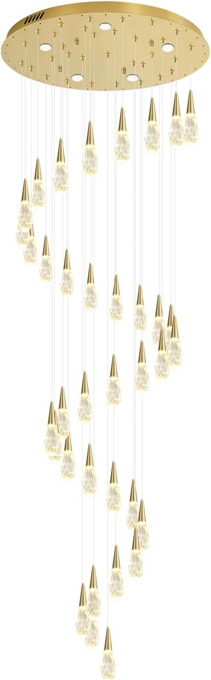 30 Light Extra Large Chandelier for High Ceiling Lights Gold Moderm Pendant Light Fixture Crystal Chandelier for Staircase Foyer Villa Living Room