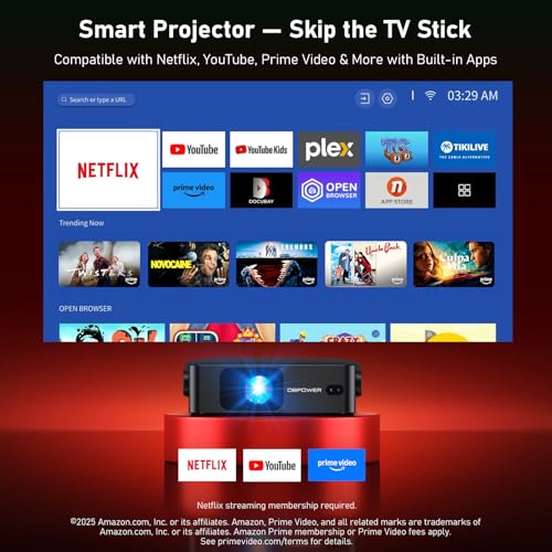 [Ultra-Slim 1.97"| Auto Focus | Built-in Apps | 360° Stand] Smart Mini Projector with WiFi and Bluetooth, Compatible with Netflix, Youtube, Prime Video, DBPOWER N5 Portable Movie Projector for Bedroom