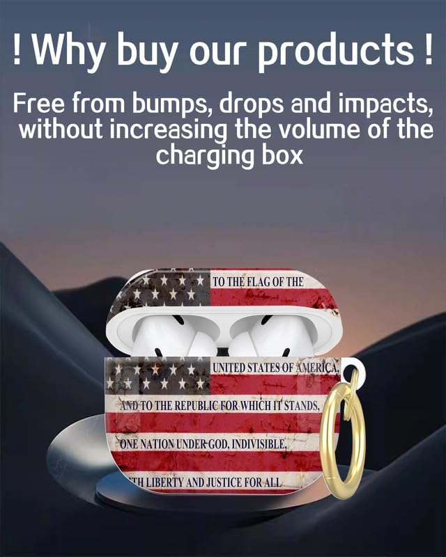 Compatible with AirPod Pro 2nd/1st Generation Case Cover with Key Chain,Full Protective Shockproof Wireless Headphone Case for Airpod Pro 2023/2022/2019(America Flag)