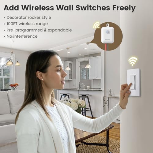 SURAIELEC Wireless Light Switch Receiver Kit, No Neutral Wire for Old Homes