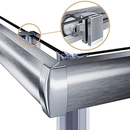 ELEGANT Corner Shower Enclosure 34'' D. x 34'' W. x 72'' H., Double Sliding Shower Door with 2 Stationary Panels, Shower Enclosure with 1/4'' Clear Glass, Brushed Nickel (Shower Base Not Included)