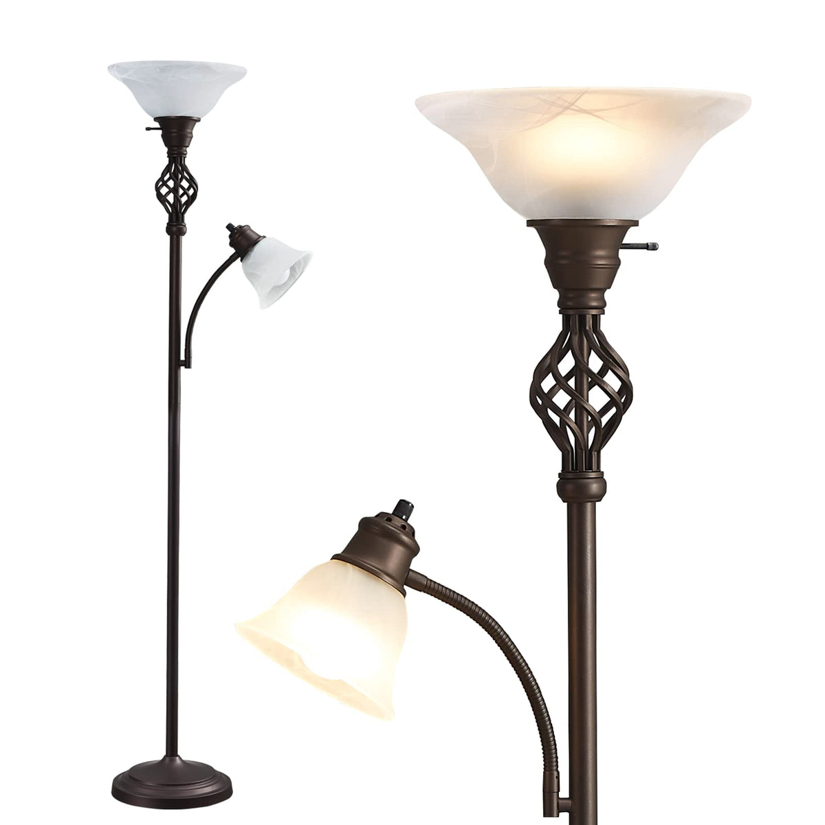 GyroVu Torchiere Floor Lamp for Living Room, LED Standing Reading Light