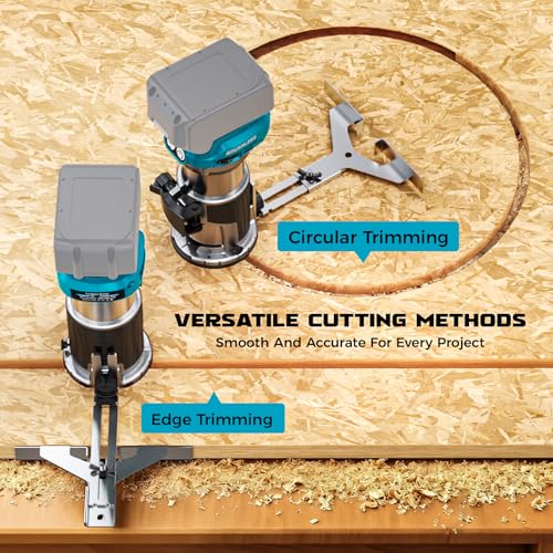 Cordless Router Tool Compatible with Makita 18V Battery(Tool Only), 800W Brushless Wood Router, 6-Speed Control, Depth Adjustment, Edge & Roller Guide, Router Bits Included
