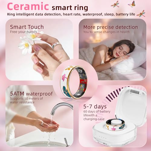 Smart Ring Health Tracker, Men & Women, Featuring a Heart Rate Monitor, Sleep Tracker, 8 Exercise Modes, Step Counter, IP68 Waterproof(White, 10)