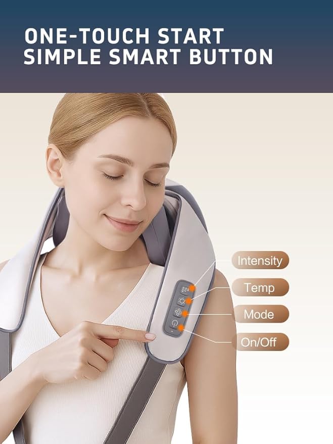 Shiatsu Neck and Shoulder Massager with Heat, 6D Deep Tissue Relaxation, Cordless Portable Electric Kneading Massager for Home Office Car, Gift for Mom Dad Men Women