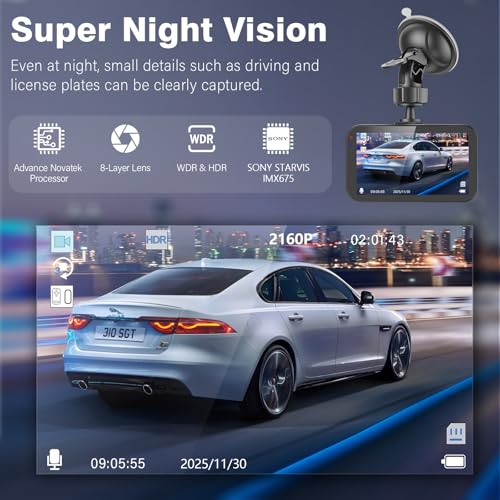 Miden 4K+2.5K Dash Cam Front and Rear,Free 64G SD Card,2160P+1600P UHD Dual Dash Camera for Cars,176°+160°Wide Angle,3.5 ''IPS Screen Dashcam,Loop Recording,G-Sensor,Night Vision,24H Parking Monitor