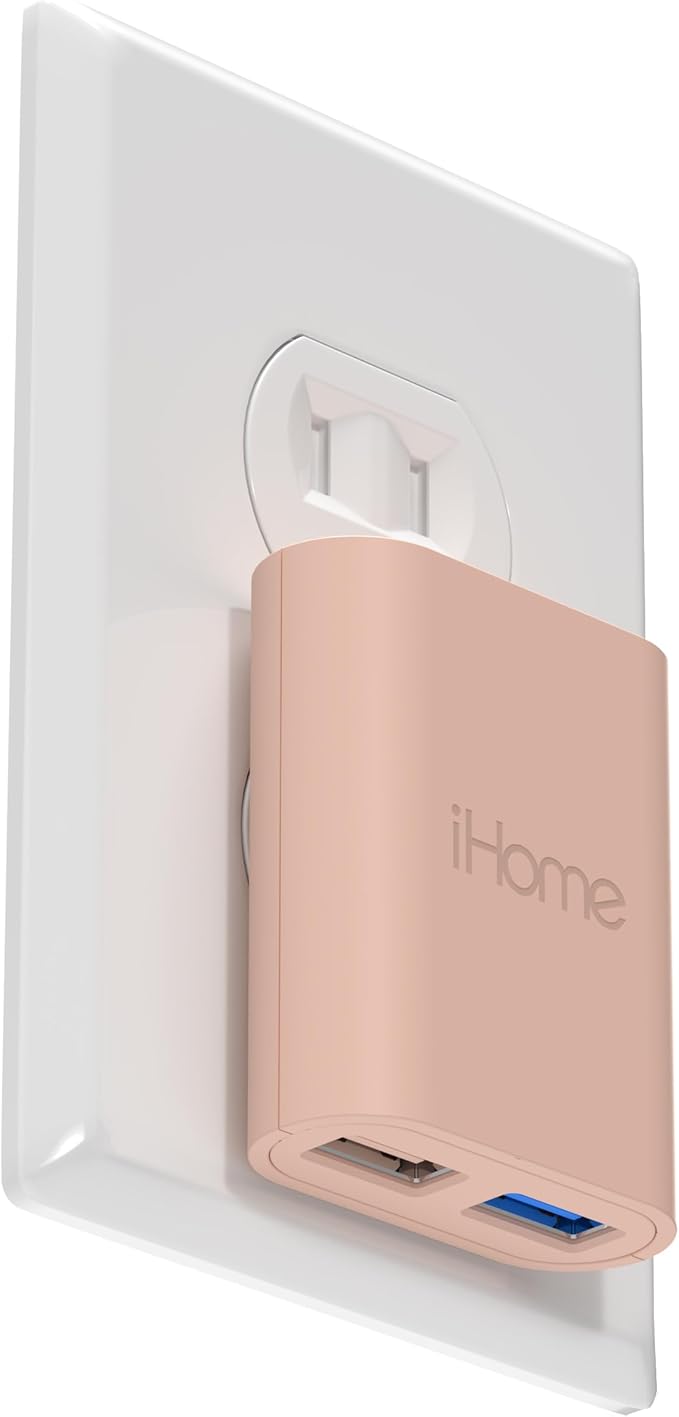iHome 2-Port USB Wall Charger, AC Pro Multiport Plug Adapter, Phone Charging Block with Dual Ports, Flat Wall Adapter for Home & Travel