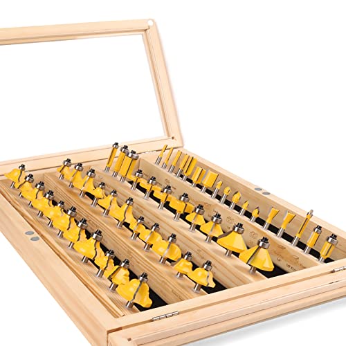 Router Bits Set 50 Pieces,1/4” Shank Tungsten Carbide Router Bits, Professional Router Bit Kit for DIY, Woodworking Project…