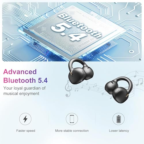 OHAYO A7 Open Ear Clip-On Headphones for Glasses Wearers - Safe for Running & Streets, 4.7g Weightless Fit, 40H Battery, Bluetooth 5.4, Black