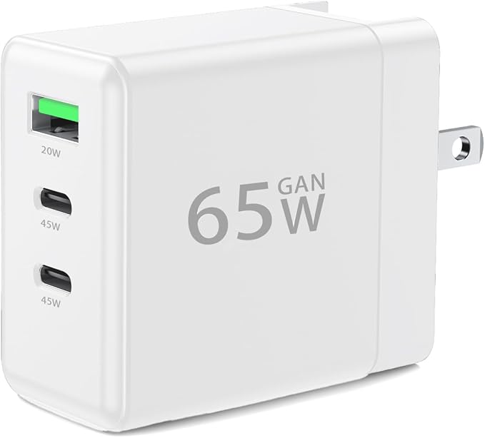 USB C Charger, Wall Charger，65W Charging Station 3-Port Fast Compact Foldable for MacBook Pro/Air, iPad Pro, Galaxy S23, Dell XPS 13, Note 20/10+, iPhone 15/Pro, Steam Deck, and More (White)