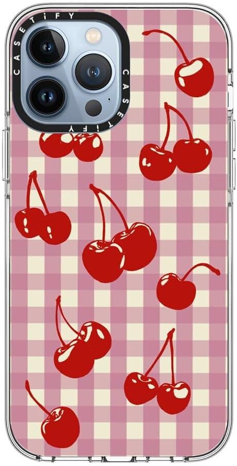 CASETiFY Clear iPhone 13 Pro Max Case [Not Yellowing / 6.6 ft. 3X Military Grade Drop Protection/Compatible with Magsafe] - Cherry Gingham - Clear