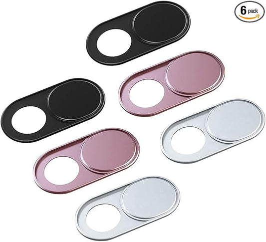 Phone Camera Cover Slide, 0.027In Ultra-Thin Metal Camera Cover, Camera Privacy Covers Accessories for MacBook, iMac, Laptop, PC, iPad, iPhone, Cell Phone, Protect Privacy (Black/Pink/Silver-6 Pack)
