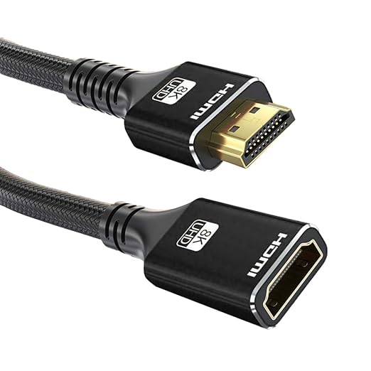 8K HDMI Extension Cable 3.3FT, HDMI 2.1 Extender Male to Female Adapter, Supports 8K@60Hz, 4K@120Hz, 2K, 3D, HDR10, Dolby, 48Gbps, eARC, Ideal for HDTV, PS5, Laptop, Monitor, Projector, PC, TV Stick