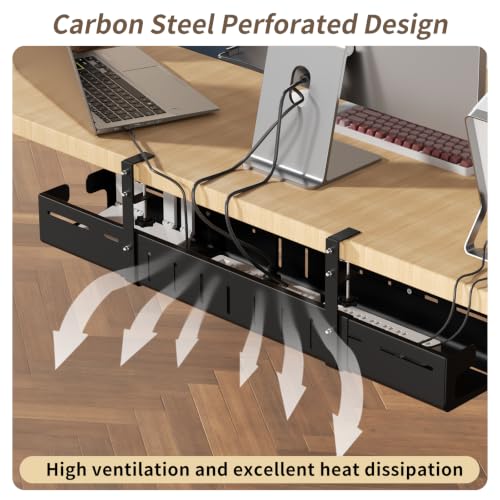 Under Desk Cable Management Tray,Expandable 25.2" – 38.6",Black