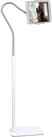 Tablet Floor Stand with Flexible Gooseneck and Stable Aluminum Base Suitable for 3.5” - 10.6” Smart Phone & Tablet White