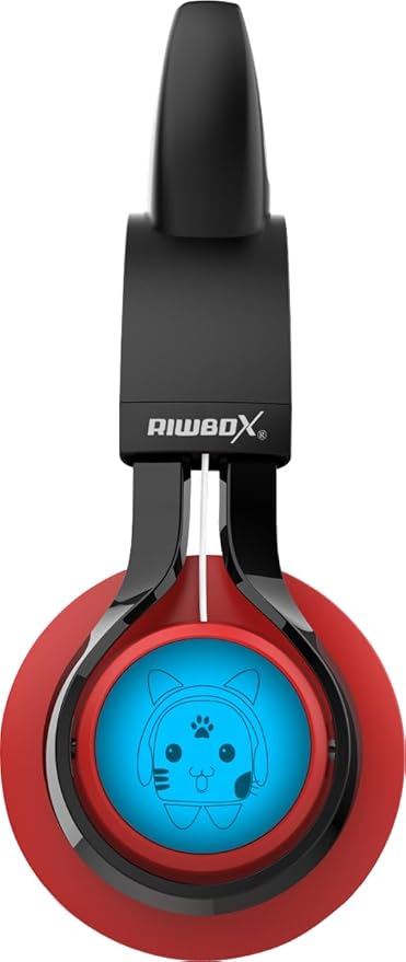 Riwbox CT-7 Cat Ear Bluetooth Headphones, LED Light Up Bluetooth Wireless Over Ear Headphones with Microphone and Volume Control for Travel/School/Smartphones/Laptop/PC/TV （Red&Black）