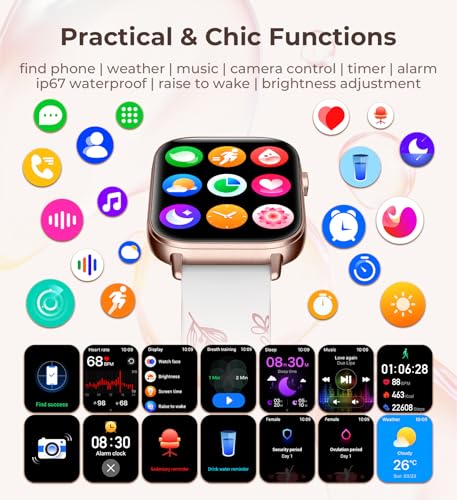 Iaret Smart Watch for Women, 1.83" HD Fitness Tracker with 4 Bands, Answer/Make Calls, Heart Rate/Sleep/SpO2/Step Tracking, 100+ Sport Modes, Android/iPhone Compatible Gift (Rose Gold)