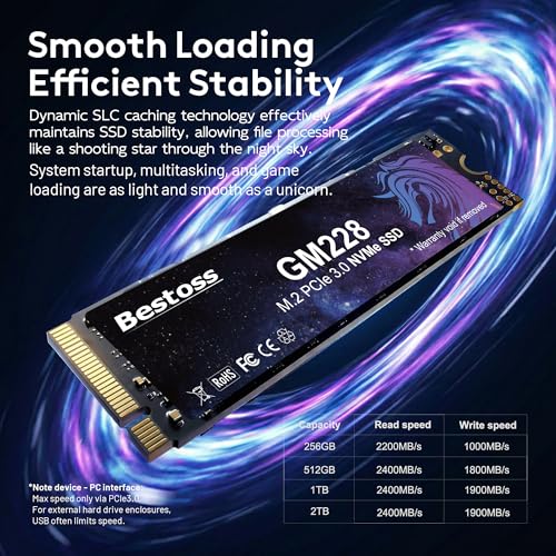 Bestoss 1TB NVMe M.2 SSD PCIe 3.0 2280 Internal SSD, Up to 2400MB/s
