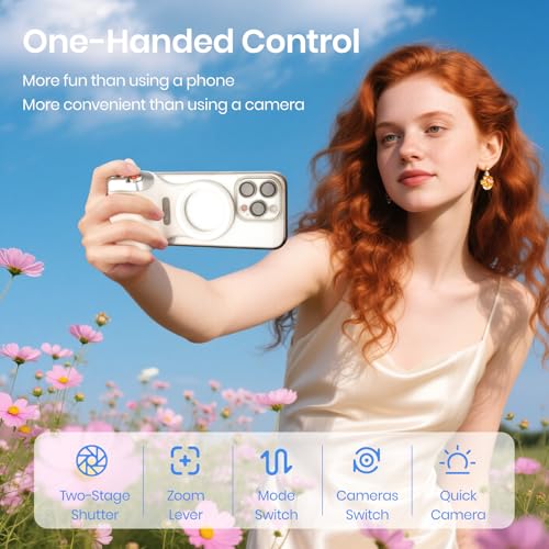 Magnetic Phone Camera Grip,Shooting Holder Selfie Handle Snap(White)