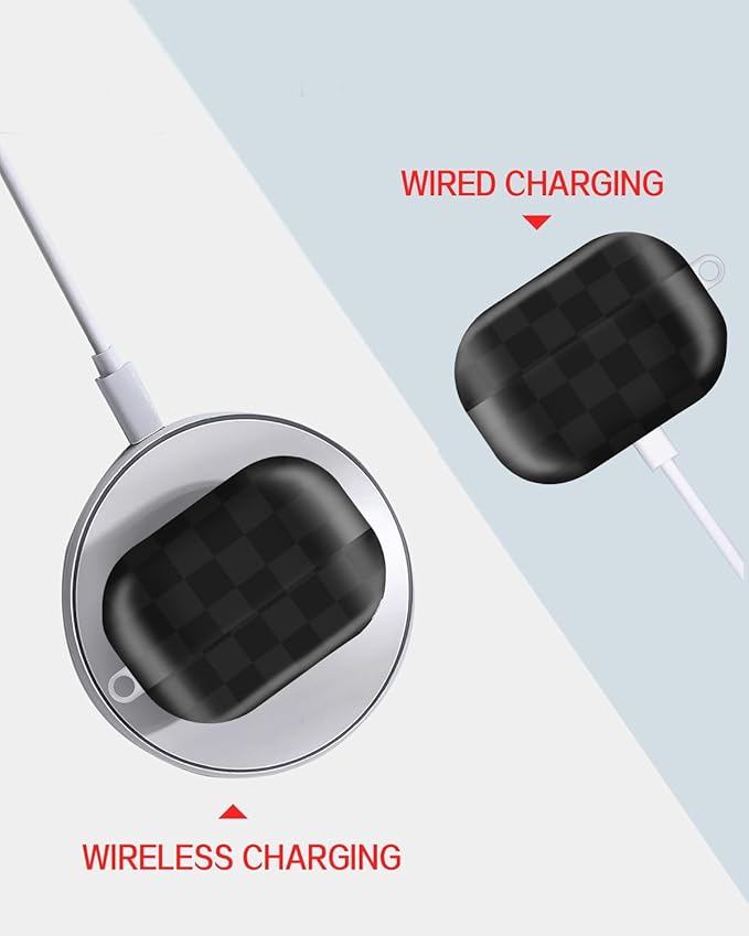 Compatible with AirPod Pro Case 2nd/1st Gen (2023/2022/2019),Shockproof Protective Cover with Keychain for Women,Cute Charging Case for Airpod Pro 2/1(Black Grey Checkered Plaid)