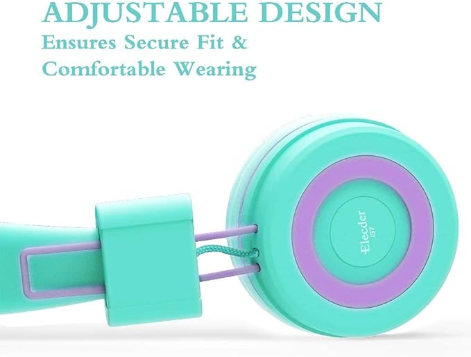 ELECDER i37 Kids Headphones Children Girls Boys Teens Foldable Adjustable On Ear Headphones 3.5mm Jack Compatible Cellphones Computer MP3/4 Kindle School Tablet Green/Purple