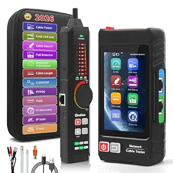 Henkion Multifunction RJ45 Network Caber Tester, 4" IPS Touch Screen UTP Cable Tester,Rechargeable Ethernet Cable Tracer,Support Network Tools,POE++ Detect,Cable Length,RJ45 TDR Test,FTP(LT-600)