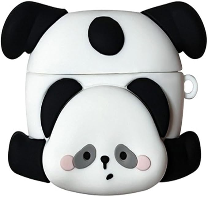 Case Compatible with 2024 Airpods 4, Cute Kawaii Panda Design Earbuds Cover, Kids Boys Girls Portable Accessories Soft Silicone Wireless Earphone Shockproof Protector for Gifts Black White