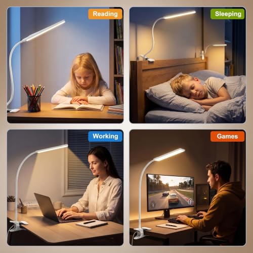 Vansuny Clip on LED Desk Lamp, Eye-Caring USB Reading Light for Home Office