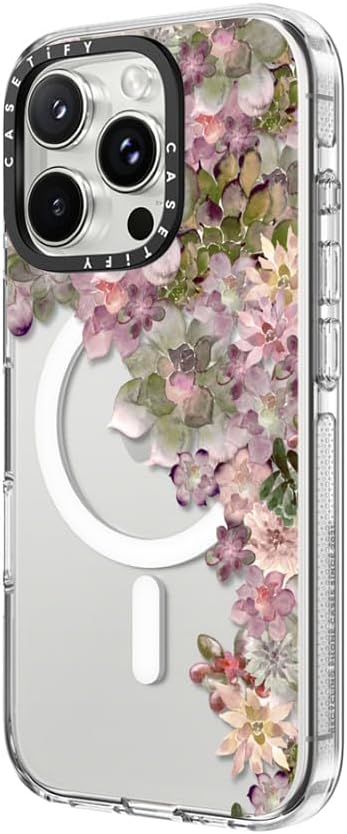CASETiFY Clear iPhone 16 Pro Max Case [Not Yellowing / 6.6 ft. 3X Military Grade Drop Protection/Magsafe] - My Succulent Garden Rose - Clear