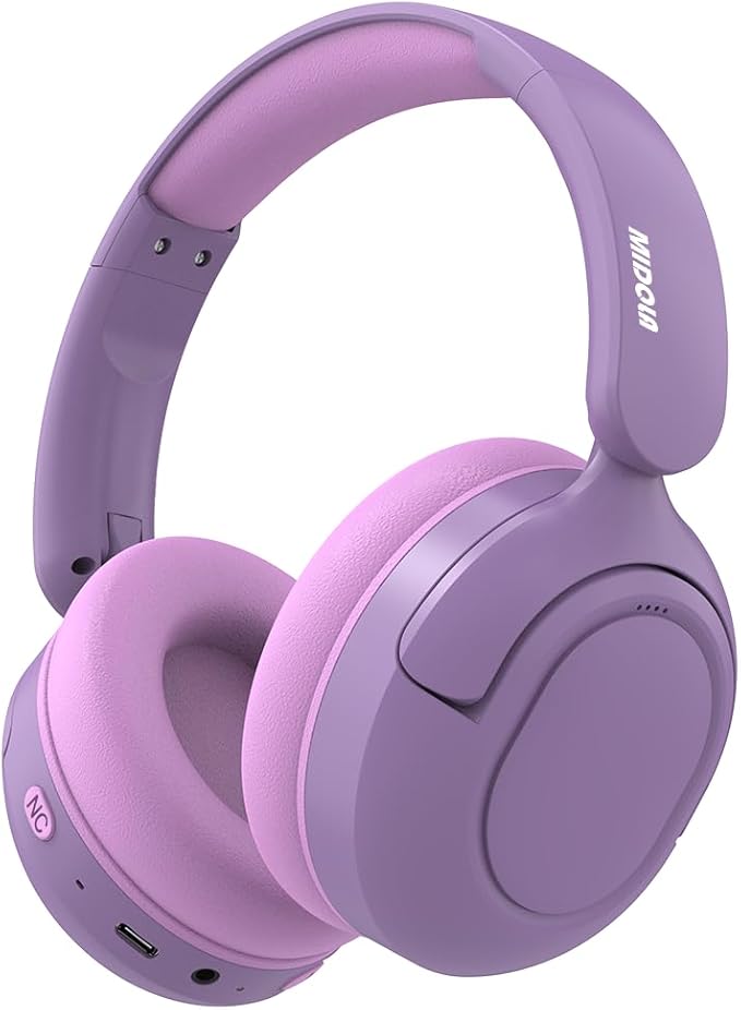 MIDOLA Kids Headphones Active Noise Cancelling Wireless Bluetooth 5.4 Volume Limited 85/94dB Foldable Over Ear,Headset with Mic Type C Charging for Boy Girl Toddler Child Pad Tablet Lavender Purple