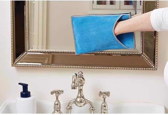 Glass & Mirror Microfiber Cleaning Cloths with Built-in Pockets, 6.25 in. W x 9.75 in. L, 2 Pack - Ultra Absorbent, Reusable, Streak-Free for Glass and Mirror
