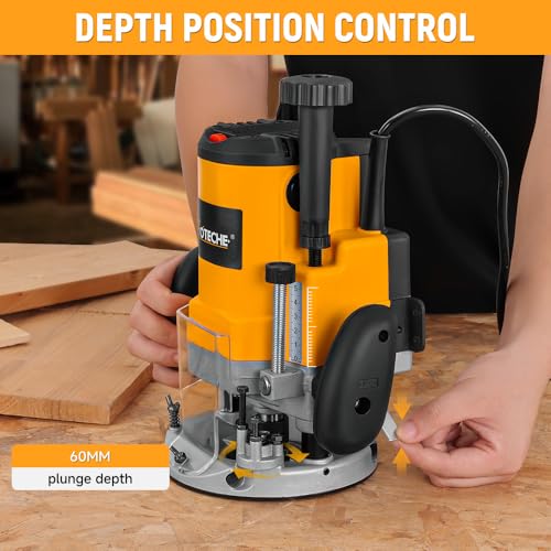 Hoteche Wood Router 2400W Power Router for woodworking Fixed Base Routing Machine with 1/4", 1/2" and 12mm Collet