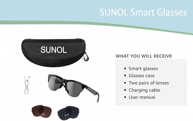 F06 Smart Glasses Open Ear Bluetooth Sunglasses for Men Women 5.3 Bluetooth Smart Sunslasses Touch Control Music Calling with UV Filtered Lenses, Storage Case for Outdoor Running Cycling