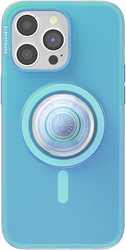 PopSockets iPhone 15 Pro Max Phone Case with MagSafe, Wireless Charging Compatible, Blue - Opalescent Blue