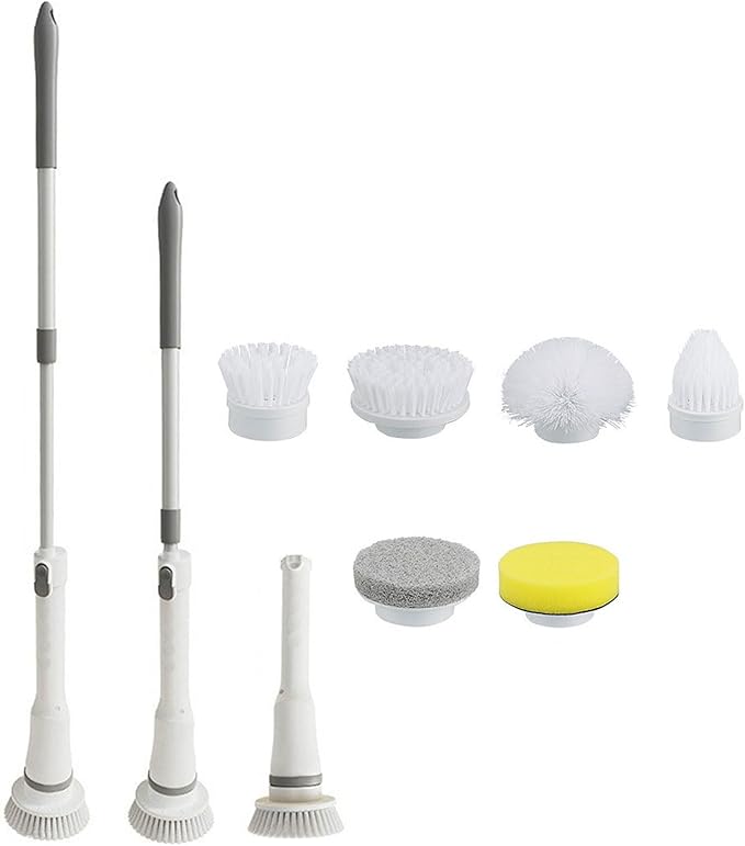 Rechargeable Brush with 6 Replaceable Brush Heads for Bathroom Electric Scrubber Cordless Power Scrubber