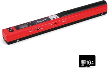 Portable Document Scanner - 900DPI Handheld Portable Scanner Image Scanner Scanning Wand A4 Colour Photo Mobile Scanners Handy Scan, JPG/PDF Format, with 16G SD Card (Red)