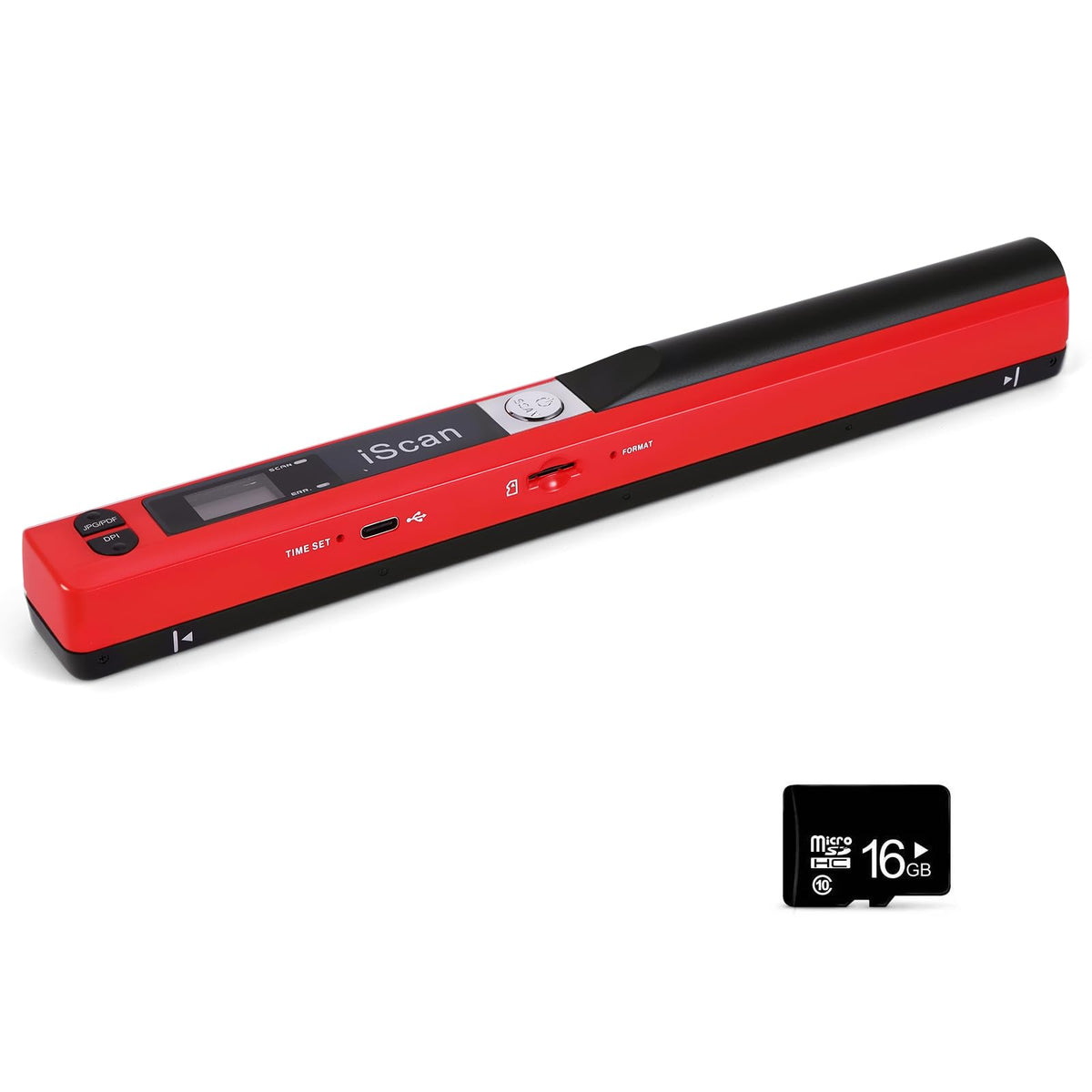 Portable Document Scanner - 900DPI Handheld Portable Scanner Image Scanner Scanning Wand A4 Colour Photo Mobile Scanners Handy Scan, JPG/PDF Format, with 16G SD Card (Red)